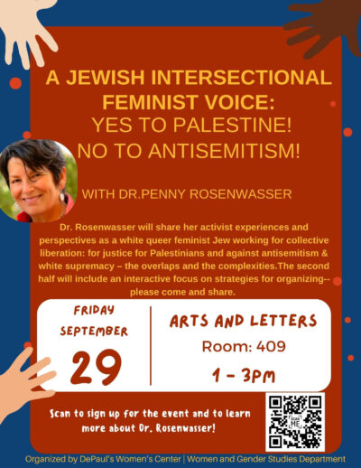 Flyer for Penny Rosenwasser workshop at DePaul University Sep 2023 